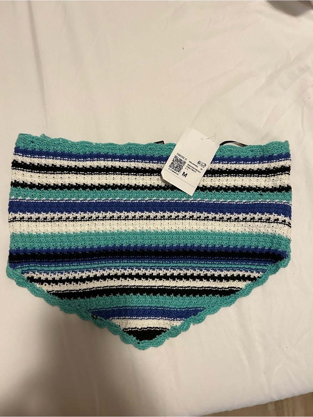 Striped Knit Tube Top in Teal and Blue - , Size M